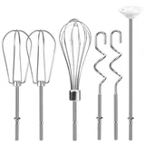 Handmixer-Aufsätze Schlägel, Schneebesen, Mischstab und Knethaken, Edelstahl Handmixer Zubehör Kompatibel mit Kitchenaid Handrührern KHM3 KHM5 KHM7 KHM9, 6 Stück