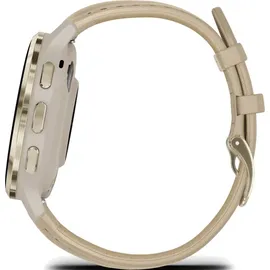 Garmin Venu 3S french gray/softgold mit Schnellwechsel-Leder-Armband + Schnellwechsel-Silikon-Armband french gray/softgold