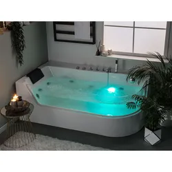 Whirlpool Badewanne weiß Eckmodell mit LED 170 x 80 cm ACUARIO