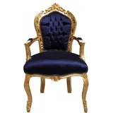 Casa Padrino Barock Esszimmerstuhl Royalblau / Gold mit Armlehnen