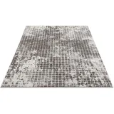 Carpet City Teppich Wohnzimmer - Karo-Muster 160x230 cm Grau Meliert - Moderne Teppiche Kurzflor