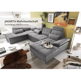 ed exciting design Wohnlandschaft Jakarta 324x107x218 cm Webstoff-Kunstleder Ottomane links grau (38645009-0)