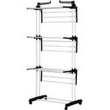 HOMCOM Wäscheständer Turmwäscheständer mit Rollen 4 Ebenen ausziehbar Standtrockner Schwarz 73 x 45,5 x 177cm für platzsparendes Trocknen   Aosom.de