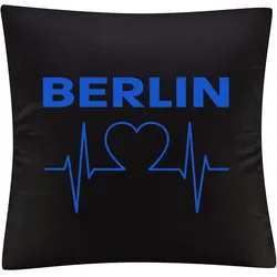 multifanshop Kissenbezug - Berlin blau - Herzschlag - Druck blau - Kissen