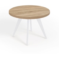Runder Ausziehbarer Tisch für Esszimmer, LORA, Loft-Stil, Skandinavische, Durchmesser: 100 / 150 cm, Farbe: Eiche Sonoma / Weiß