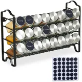 Relaxdays Gewürzregal 24 Gewürzgläser 25,5 x 38,5 x 12,5 cm Silber/Schwarz