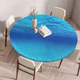 FANSU Tischdecke Outdoor Wetterfest Rund mit Gummizug, Rund Tischdecke mit 3D Muster Waschbar und Abwischbar für Esstisch, Couchtisch, Gartentisch Geeignet (Blaues Meerwasser,90cm)