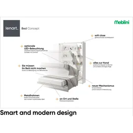 meblini Schrankbett Bed Concept - Wandbett mit Lattenrost - Klappbett mit Schrank - Wandklappbett - Murphy Bed - Bettschrank - BC-13-180x200cm Vertikal - Weiß Hochglanz, Holzwerkstoff, 7-Zonen, Rechteckig, 180x200 cm, Schlafzimmer, Betten, Klappbetten