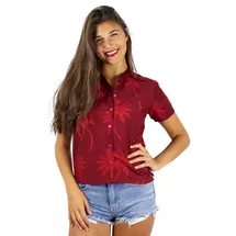 King Kameha Hawaii-Bluse Palmshadow Rot XL
