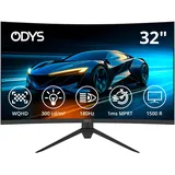 Odys Gaming Monitor XP32-X - 32 Zoll (80 cm), Curved (1500R), 180 Hz, WQHD (2.560x1.440 px), 1 ms Reaktionszeit, HDR, FreeSync/G-Sync komp., Eye Care, HDMI, DP, 3,5mm Audio