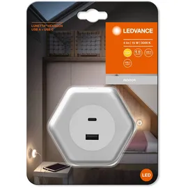 LEDVANCE LUNETTA HEXAGON Steckdosen-Nachtlicht, weiß, 5W, 5lm, warmweißes Licht, USB-A & USB-C Anschluss, LED-Technologie, Ladefunktionalität, lange Lebensdauer, Schutzklasse IP20, 3000K