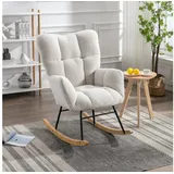 MODFU Schaukelstuhl Relaxstuhl (weicher Teddyplüsch-Schaukelstuhl,Gemütliche Armlehne,Hohe Rückenlehne), Bequemer Schaukelstuhl,Einzelsessel weiß