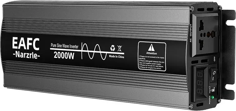 EAFC 2000 W Pure Sine Wave Power Inverter (Spitzenleistung 2000 W / Nennleistung 1000 W) – 12 V DC auf 220 V AC Umwandler mit Digitalanzeige, intelligenter Lüfterkühlung und Überlastschutz, geeignet für Auto, Wohnmobil, Camping, Notstromversorgung und Outdoor