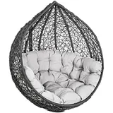 Dynamic24 Korb Hängesessel mit Gestell + Kissen Hängestuhl Lounge Hängekorb Schaukel Sessel
