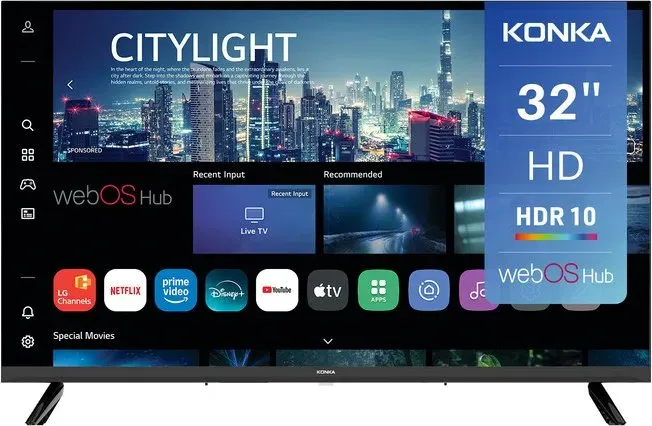 Konka DLED 32 Zoll (80 cm) Smart-TV - 720p HD, webOS Hub, HDR10, Dolby Audio, AirPlay, LG Channels, WLAN, Bluetooth, HDMI eARC, Tuner DVB-T/T2/C/S/S2, Energieeffizienzklasse E, KDG32YR682ANTS