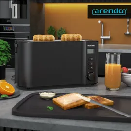 Arendo Toaster Edelstahl Langschlitz 4 Scheiben, integrierter Brötchenhalter, Bräunungsstufen 1-6, Brotzentrierung, automatisch Abschaltung, Display