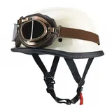 Deutsch Halboffener Vintage Motorradhelm - ECE-Zertifizierung Chopper Helm Mit Sonnenbrille für Mopeds Cruiser - Jet Helm Mit Schnellverschlussschnallen M-XXL