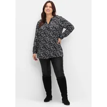 sheego SHEEGO, Damen, Gr. 44, schwarz-weiß (schwarz, weiß gemustert), 100% Viskose, Paisley, geblümt, gemustert, mehrfarbig, V-Ausschnitt, Blusen Longbluse