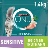 PURINA ONE BIFENSIS Sensitive Katzenfutter trocken, reich an Truthahn, 6er Pack (6 x 1,4kg)