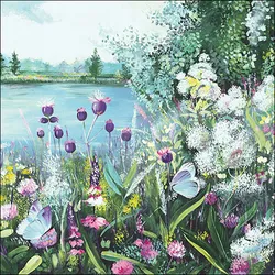 Ambiente 20 Servietten Papier 33x33cm 3-lagig - hochwertige Einweg Papierservietten Sommerwiese Seeufer Motiv Partyservietten Tischdeko Blumen Frühling Sommer