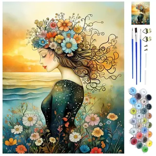 WEBEEDY Frauen Blumemalen nach Zahlen Set DIY Malen nach Zahlen Kit für Erwachsene Anfänger mit Anleitung, Kunst und Handwerk Kits für Erwachsene Home Decor kreative Geschenke,40x50cm