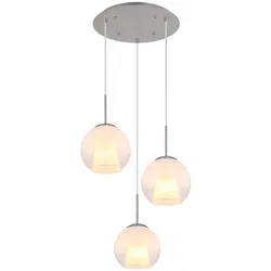 Pendelleuchte Hängelampe Esszimmerleuchte E27 Kristalle opal verchromt Glaskugel