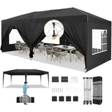 Hoteel Pavillon 3x6 Faltpavillon 3x6 Wasserdicht Stabil Winterfest,Partyzelt 3x6 Pop Up Pavillion Klappbar mit 6 WändeN|4 Sandsäcke|3 Höhenverstellbar|UV-Schutz,Schwarz