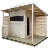 SENTIOTEC Gartensauna Scala Medium Saunahaus aus Fichte Massivsauna ca. 344x313x270 cm