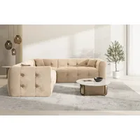Sofa Dreams Ecksofa Sofa Polsterstoff Eckcouch Samt Lounge Couch Sevilla L Form, Chesterfield Design beige