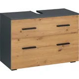 INOSIGN Waschbeckenunterschrank »Skara«, mit Klappe und Schubkasten, schwarze Griffe, Breite 80 cm, Höhe 55 cm, grau