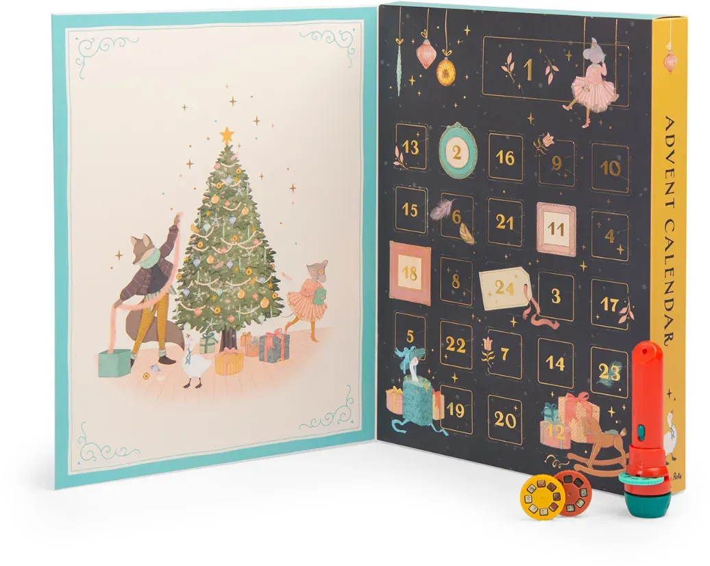 Moulin Roty Die kleine Tanzschule Adventskalender - Mit Projektionsleuchte, 24 Projektionsscheiben, bunt, ab 4 Jahren