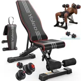 YOLEO Hantelbank Set mit Hanteln, Klappbare Hantelbank Verstellbar, Multifunktionale Trainingsbank für Zuhause, Schrägbank mit Ablage, Bauchtrainer & Kurzhantel Set