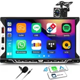 OiLiehu Autoradio 2Din mit Wireless CarPlay Android Auto 7 Zoll Doppelt Din Autoradio mit Bildschirm Android/IOS Mirror Link Bluetooth FM SWC AUX-in EQ 6 USB-Anschlüsse MP5 Player + Rückfahrkamera