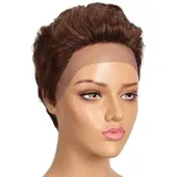 Echthaar Perücke mit Filmansatz kurz Pixie Damen Perücke Lace Front Wigs 22cm 79g Braun