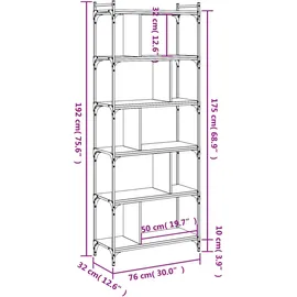 vidaXL Bücherregal 6 Böden 76 x 32 x 192 cm Grau Sonoma