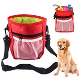 Futterbeutel für Hunde, Premium Hundefutter Taschen, Praktischer Leckerlibeutel mit Integriertem Hundkotbeutel Spender Verstellbarer Taillen/Schulterriemen für Hundetraining und Spaziergänge (Rot)