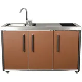 Outdoorküche Molb150-Ks, Braun, Edelstahl, Metall, 1 Schubladen, nur wie online abgebildet bestellbar, 157x98x62 cm, seitenverkehrt erhältlich, vormontierter Korpus, Gartenmöbel, Outdoor-Küchen