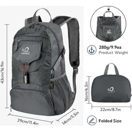 luxuskollektion Ultraleichter Faltbarer 20L Rucksack Grau