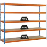 Proregal Schwerlastregal Big Wood Yeti Five HxBxT 200 x 120 x 45 cm Fachlast 400 kg Blau-Orange