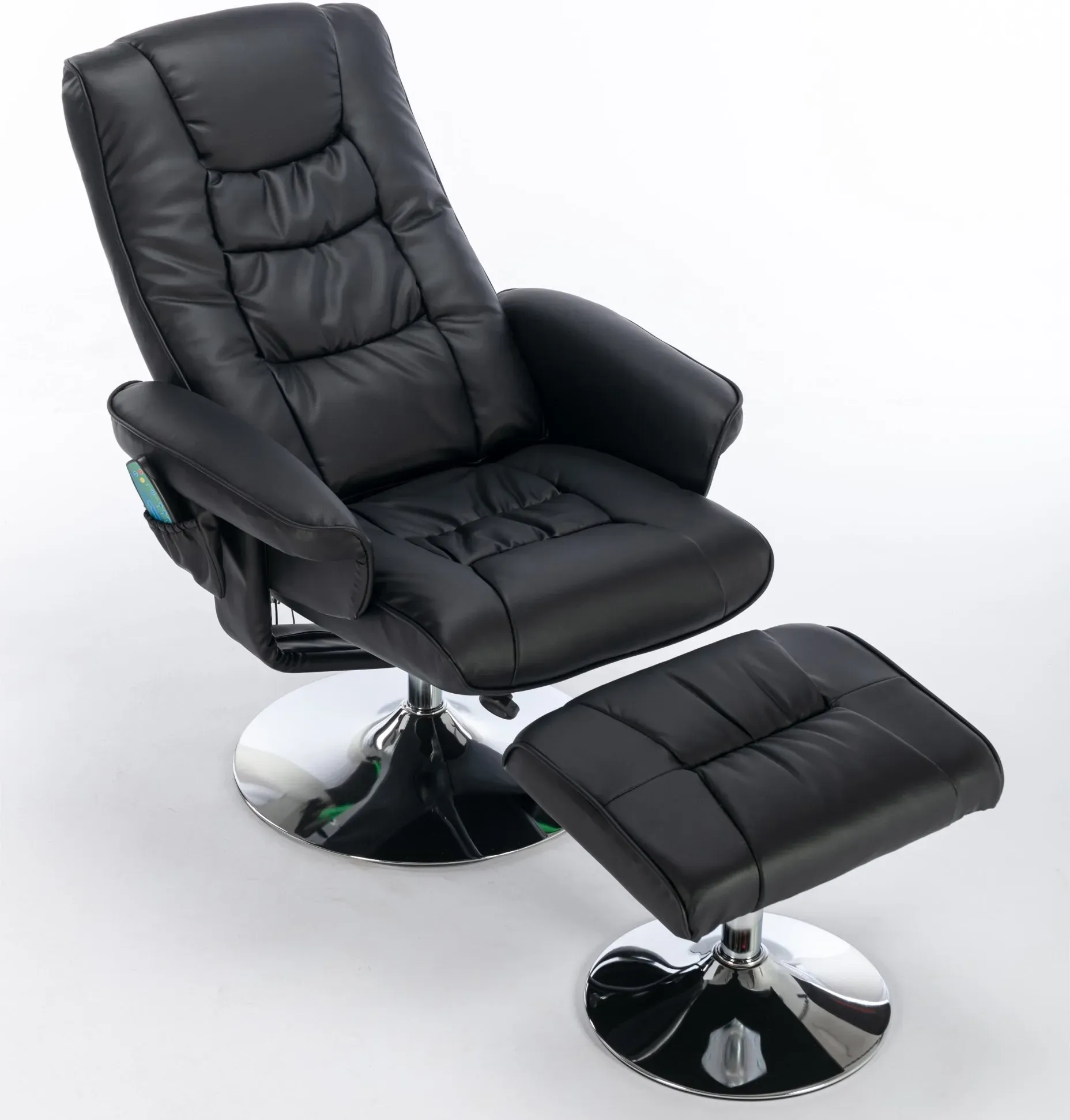Massagesessel, 5-Punkt-Massage Heizfunktion 360° drehbar mit Ottomane PU-Leder Schwarz für Wohnzimmer Schlafzimmer 79x79x106 cm   Aosom.de