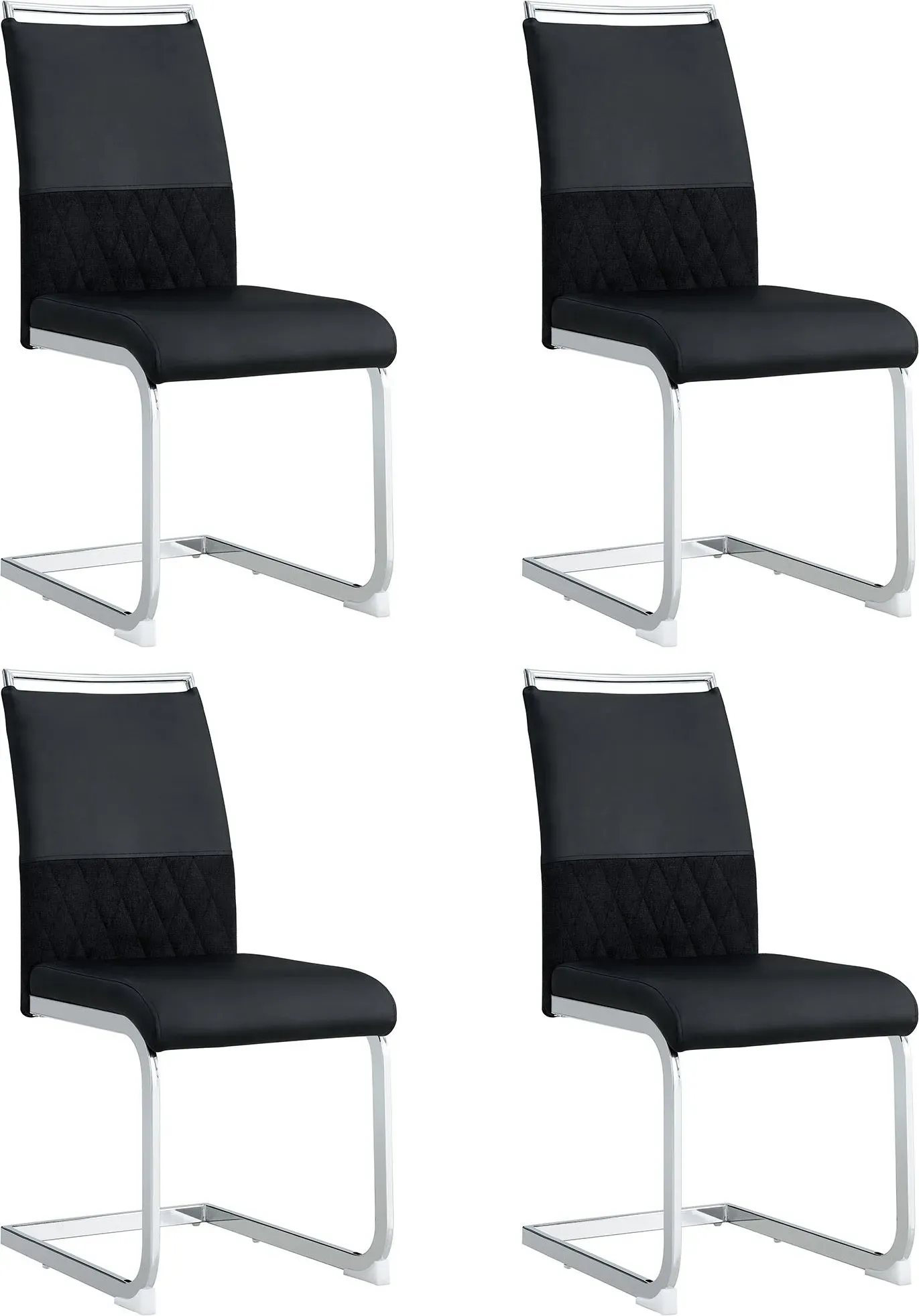 Set aus 4 modernen Esszimmerstühlen mit hoher Rückenlehne, PU & Leinen, ergonomisches Design, schützende Füße, Schwarz