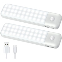 iPosible Schrankbeleuchtung LED mit Bewegungsmelder 3 Modi 60LED Schranklicht Schrankleuchte Led Leiste USB Wiederaufladbar Unterbauleuchte Küche für Kleiderschrank, Treppe, Kofferraum, RV-2 Stück