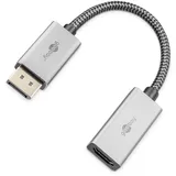 goobay DisplayPort 1.2 Adapterkabel, DP Stecker auf HDMI Buchse, 4K 60Hz, vergoldet, 10cm, silber