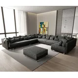 DeLife Wohnlandschaft Clovis XXL Schwarz Hocker Ottomane Links modular