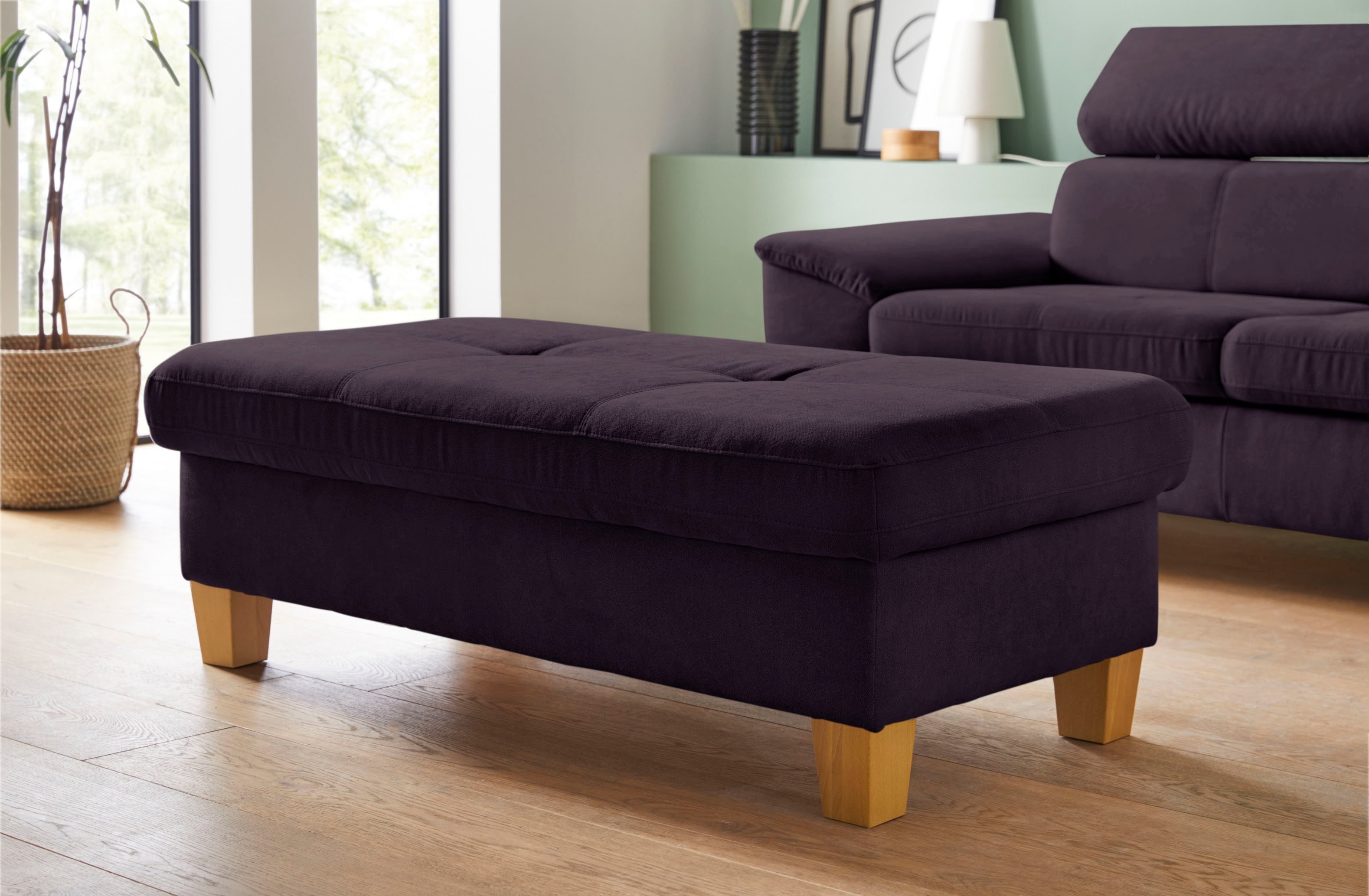 Hocker EXXPO - SOFA FASHION "Enya" Gr. B/H/T: 136 cm x 45 cm x 70 cm, Webvelours, lila Polsterhocker