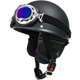 Halbschalenhelm mit ECE, Jethelm Retro, Chopper Helm, Scooter-Helm, Fahrradhelm, mit Schutzbrille und Schnellverschlussschnallen für Damen Herren Erwachsene (Color : C, Size : M(57~58cm))