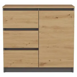 Top e shop Topeshop 1D3S ANT/ART BA KPL, Anthrazit, Eiche, 3 Schublade(n), Partikelbord, Modern - Grau/Braun