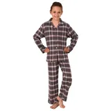 normann-wäschefabrik Mädchen Flanell Pyjama Langarm Schlafanzug in Karo Optik mit Knopfleiste - 222 401 15 851, Farbe:grau, Größe:176 - 176