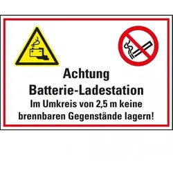 Dreifke® Hinweisschild Achtung Batterie-Ladestation..., Recycling-Verbundplatte, 400x300mm