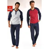 LE JOGGER le jogger® Pyjama (Packung, 4 tlg., 2 Stück) in langer Form, mit Raglanärmeln bunt|grau|rot 48/50